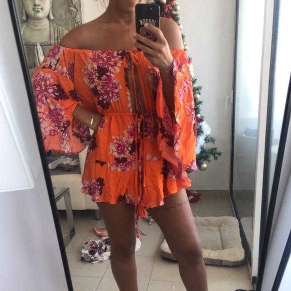 Foxy 5 🌟Fave! Ibiza Electric Orange Floral Romper - Picture 4 of 7